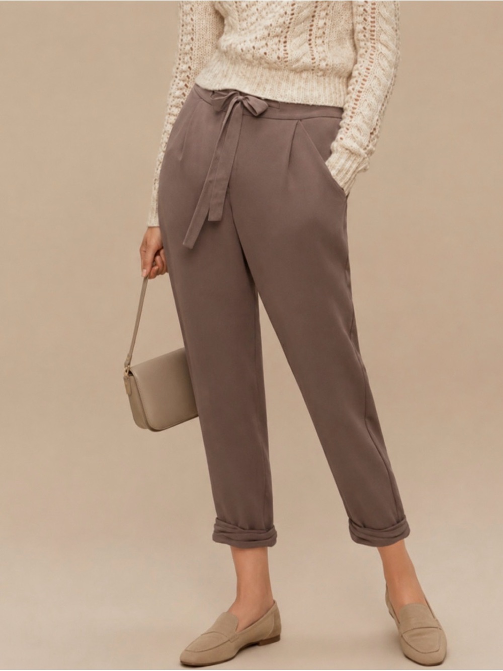 ❤️Wilfred Allant Taupe Tie-Front Cropped Tapered Pants
